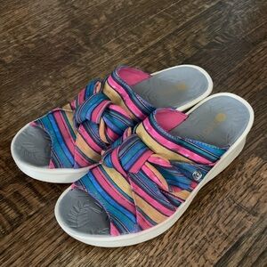 Bzees Pink and Blue Stripe Slide Wedge Sandals